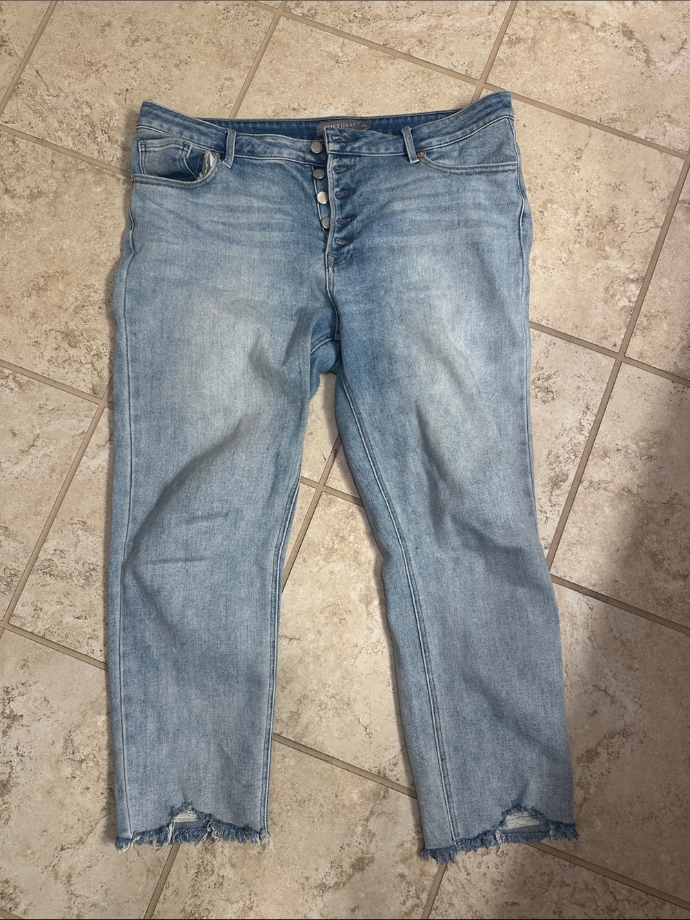 Just USA Light Blue High-Rise Straight Leg Jeans with Frayed Hem